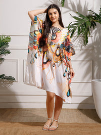 White Printed Georgette Kaftan Dress