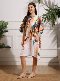 White Printed Georgette Kaftan Dress