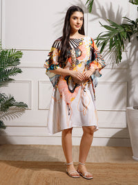 White Printed Georgette Kaftan Dress