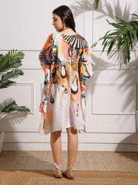 White Printed Georgette Kaftan Dress