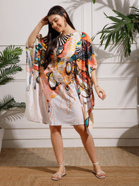 White Printed Georgette Kaftan Dress