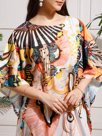 White Printed Georgette Kaftan Dress