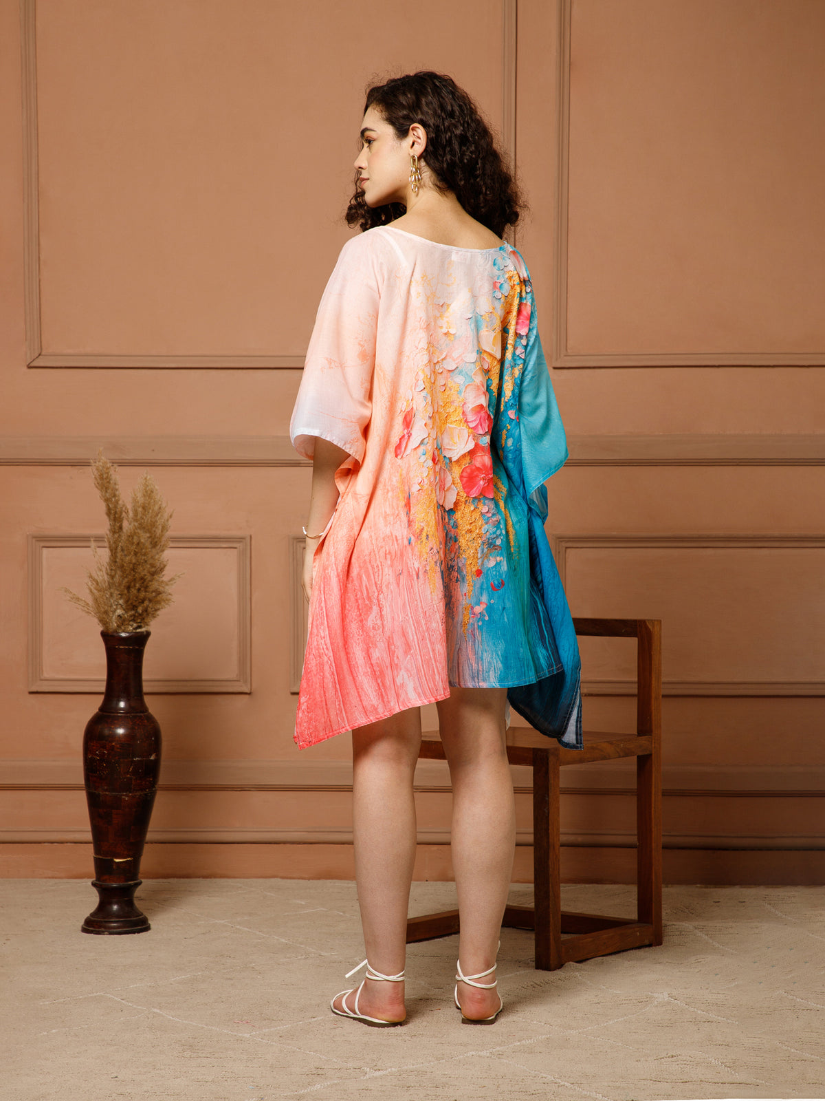 Aditi Wasan V-Neck Cotton Turquoise Midi Kaftan Kurti