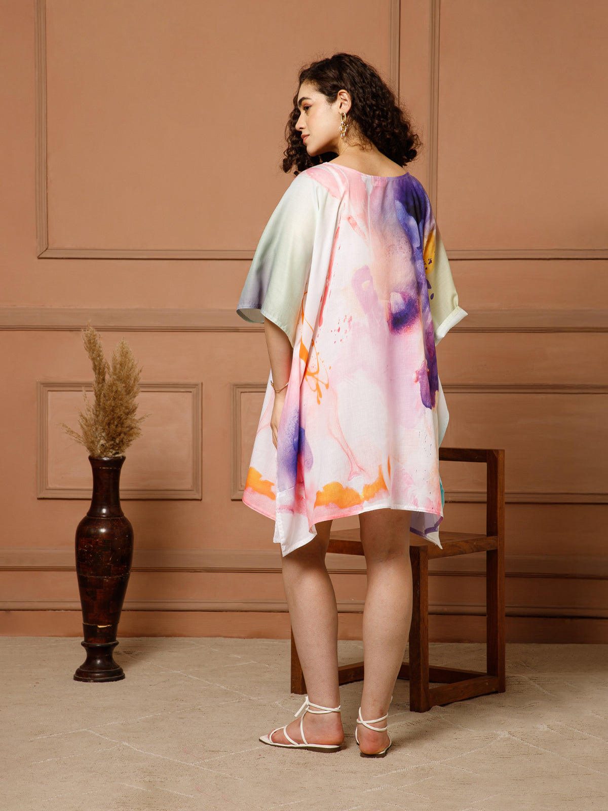 Aditi Wasan V-Neck Cotton Lavender-Purple Midi Kaftan Kurti