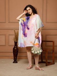 Aditi Wasan V-Neck Cotton Lavender-Purple Midi Kaftan Kurti