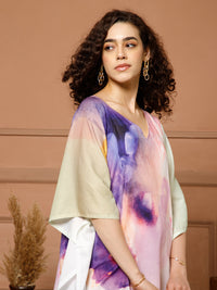 Aditi Wasan V-Neck Cotton Lavender-Purple Midi Kaftan Kurti