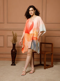 Aditi Wasan V-Neck Cotton Peach Midi Kaftan Kurti