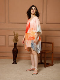 Aditi Wasan V-Neck Cotton Peach Midi Kaftan Kurti