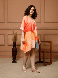 Aditi Wasan V-Neck Cotton Peach Midi Kaftan Kurti