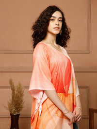 Aditi Wasan V-Neck Cotton Peach Midi Kaftan Kurti