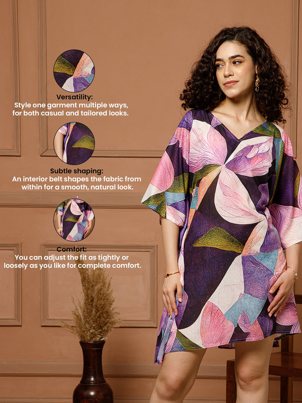 Aditi Wasan V-Neck Cotton Purple Midi Kaftan Kurti