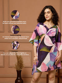 Aditi Wasan V-Neck Cotton Purple Midi Kaftan Kurti