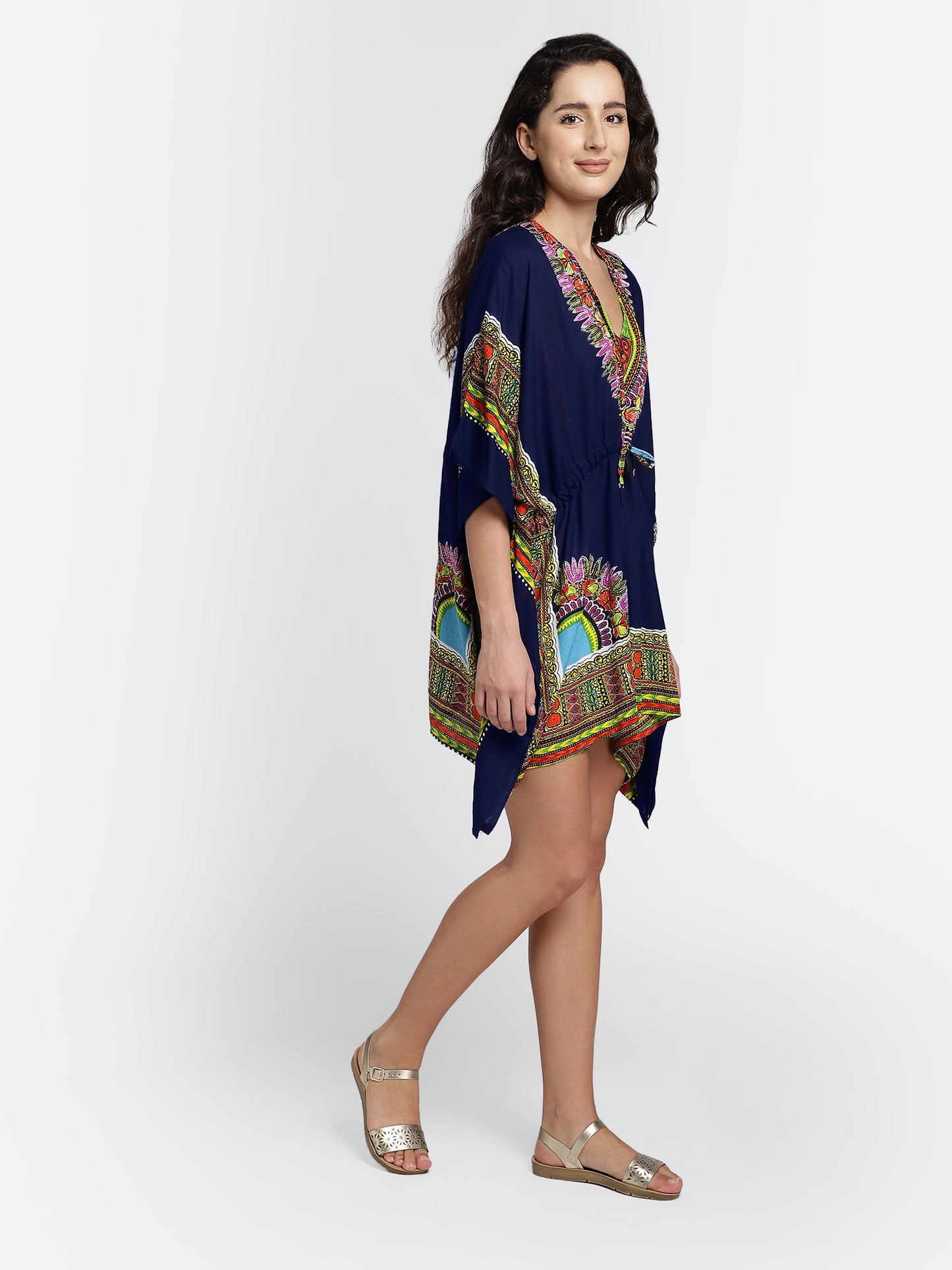 Navy blue printed free size kaftan