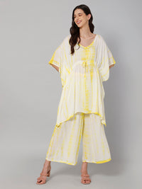 White & yellow tie and dye kaftan set