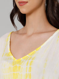 White & yellow tie and dye print viscose free size kaftan and palazzo set