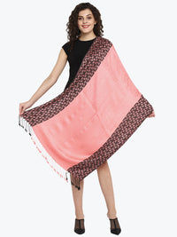 Pink and Black Jacquard Viscose Women's Stole