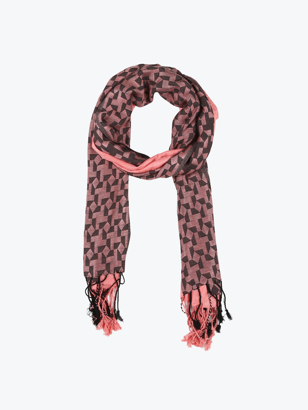 Pink and Black Jacquard Viscose Women's Stole
