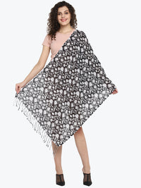 White & Black Floral Printed Women's Stole