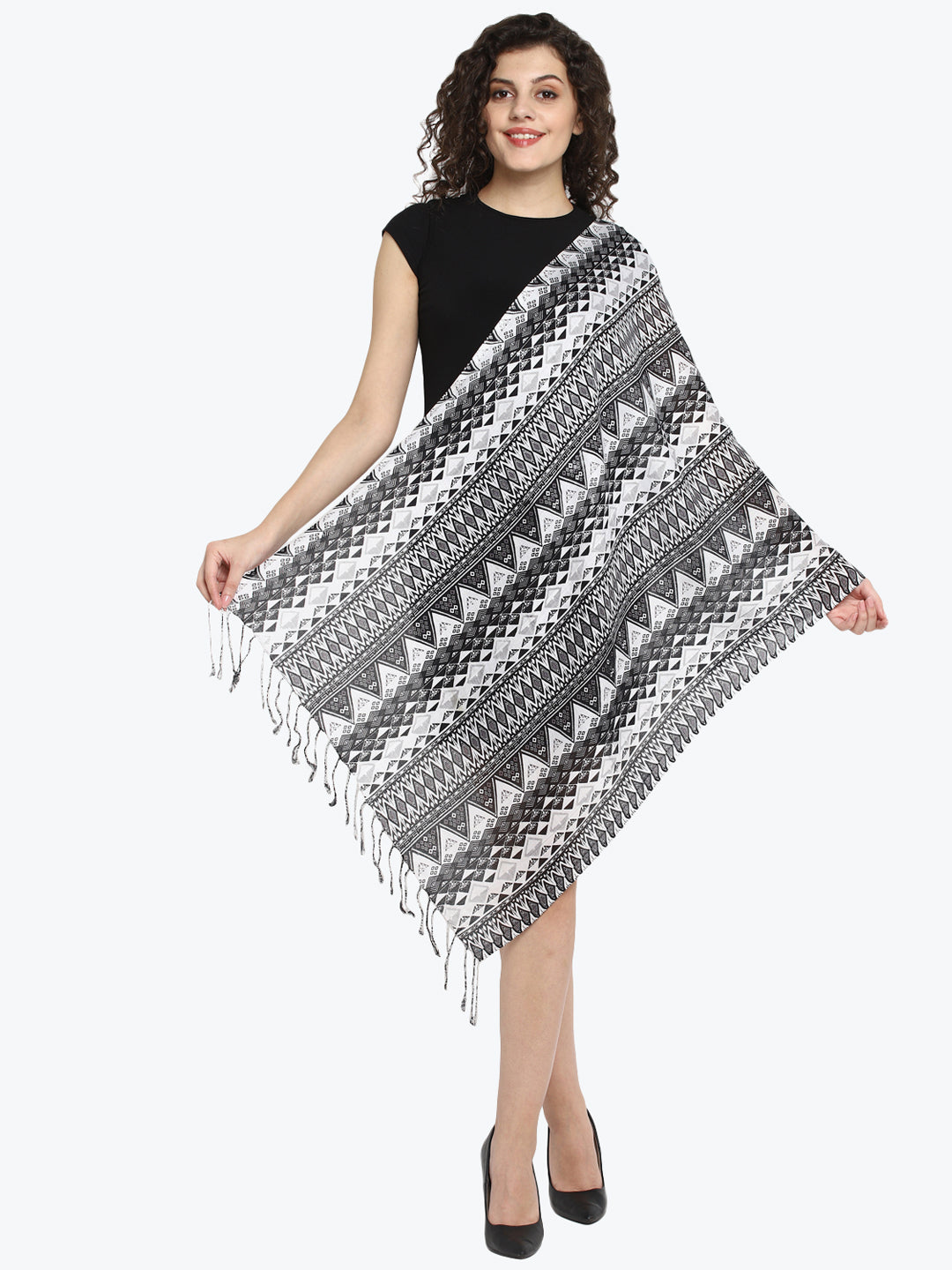 White & Black Printed Women's Stole