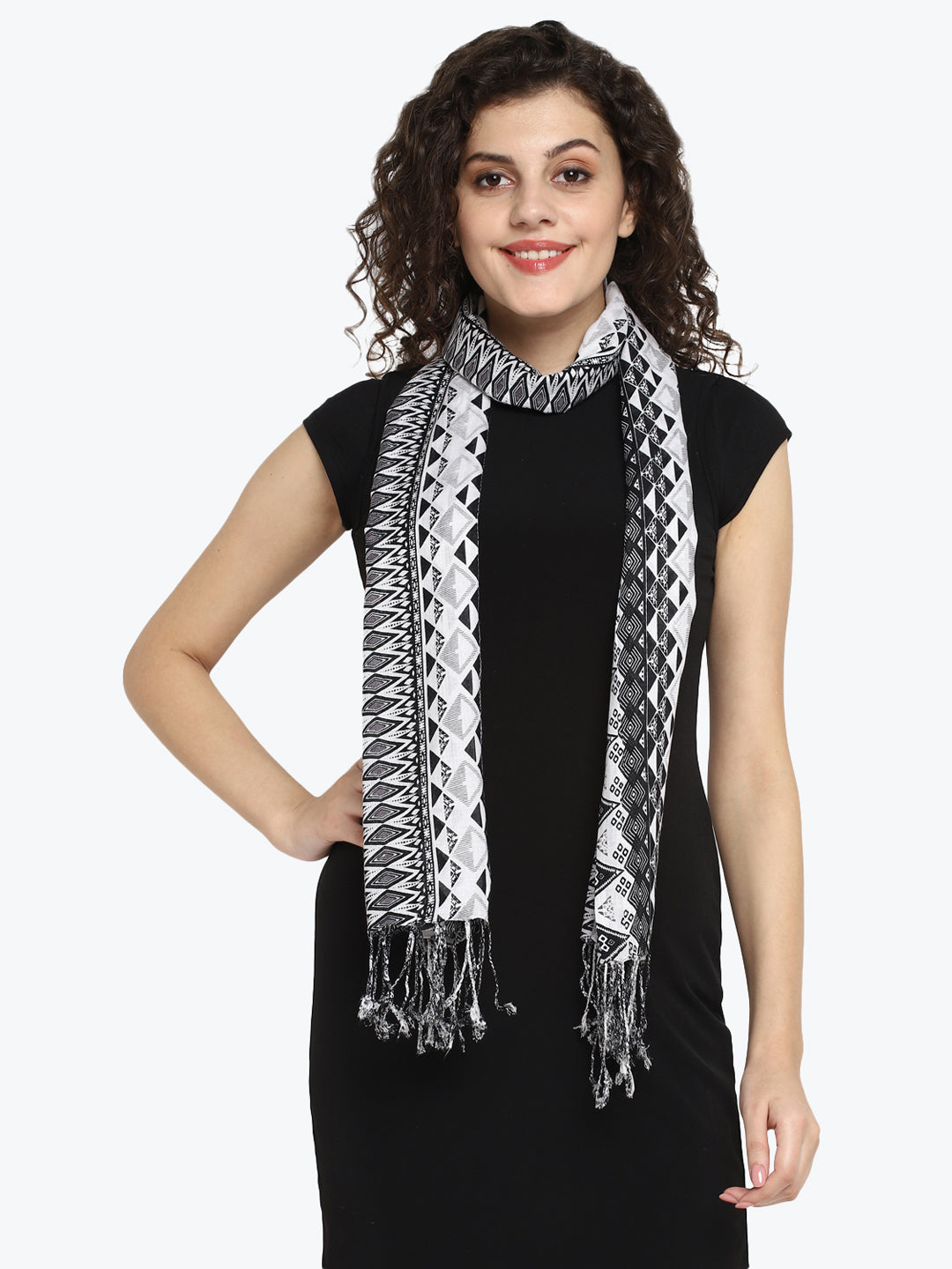 White & Black Printed Women's Stole