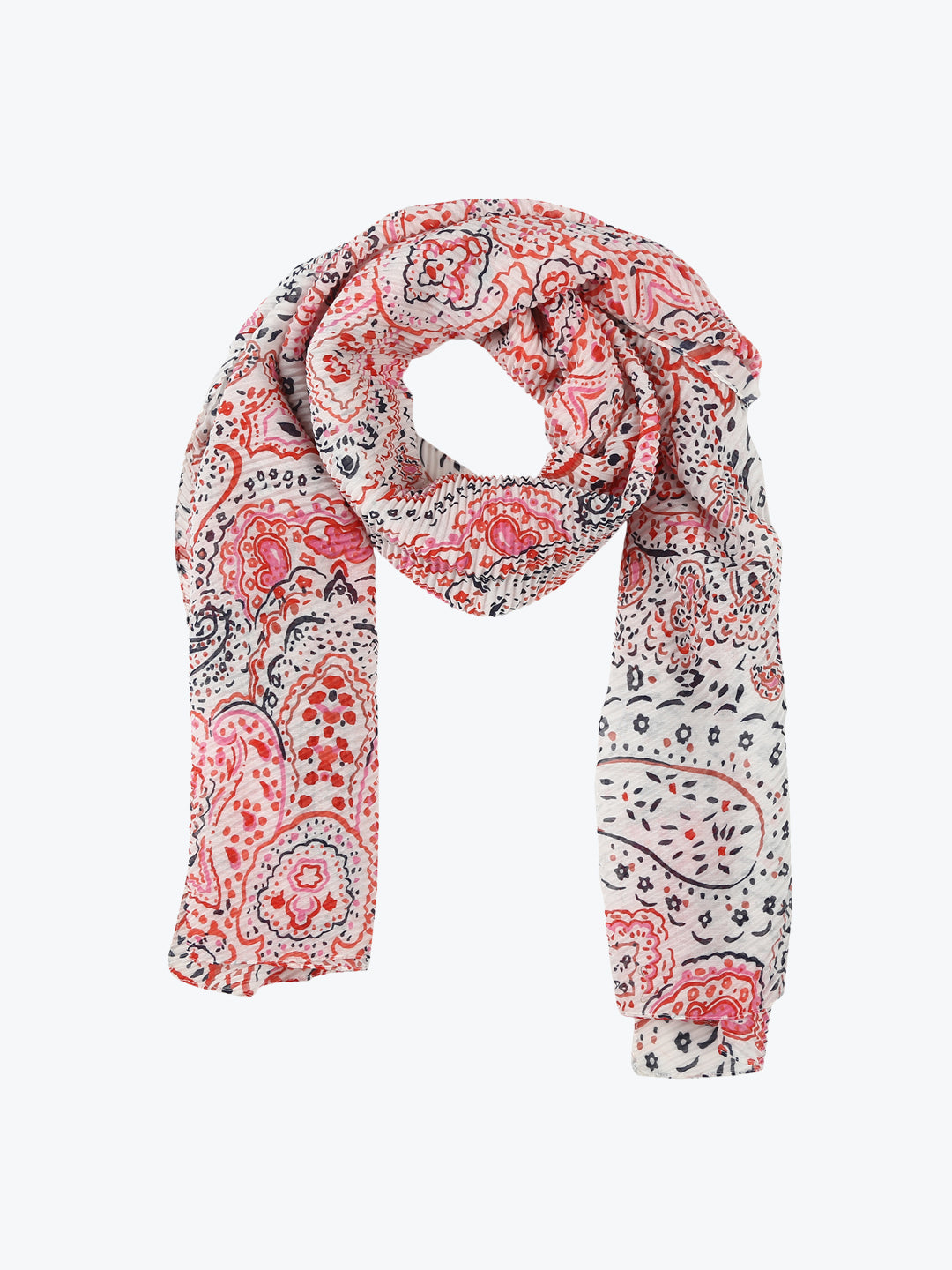 White and multi color print pleated stole