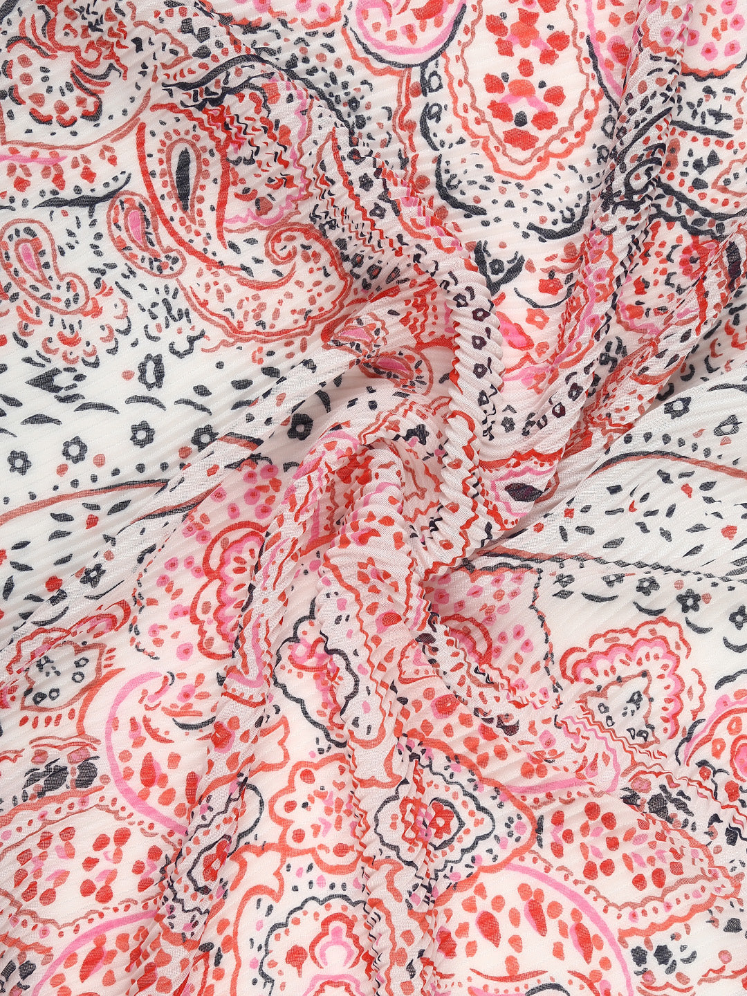 White and multi color print pleated stole