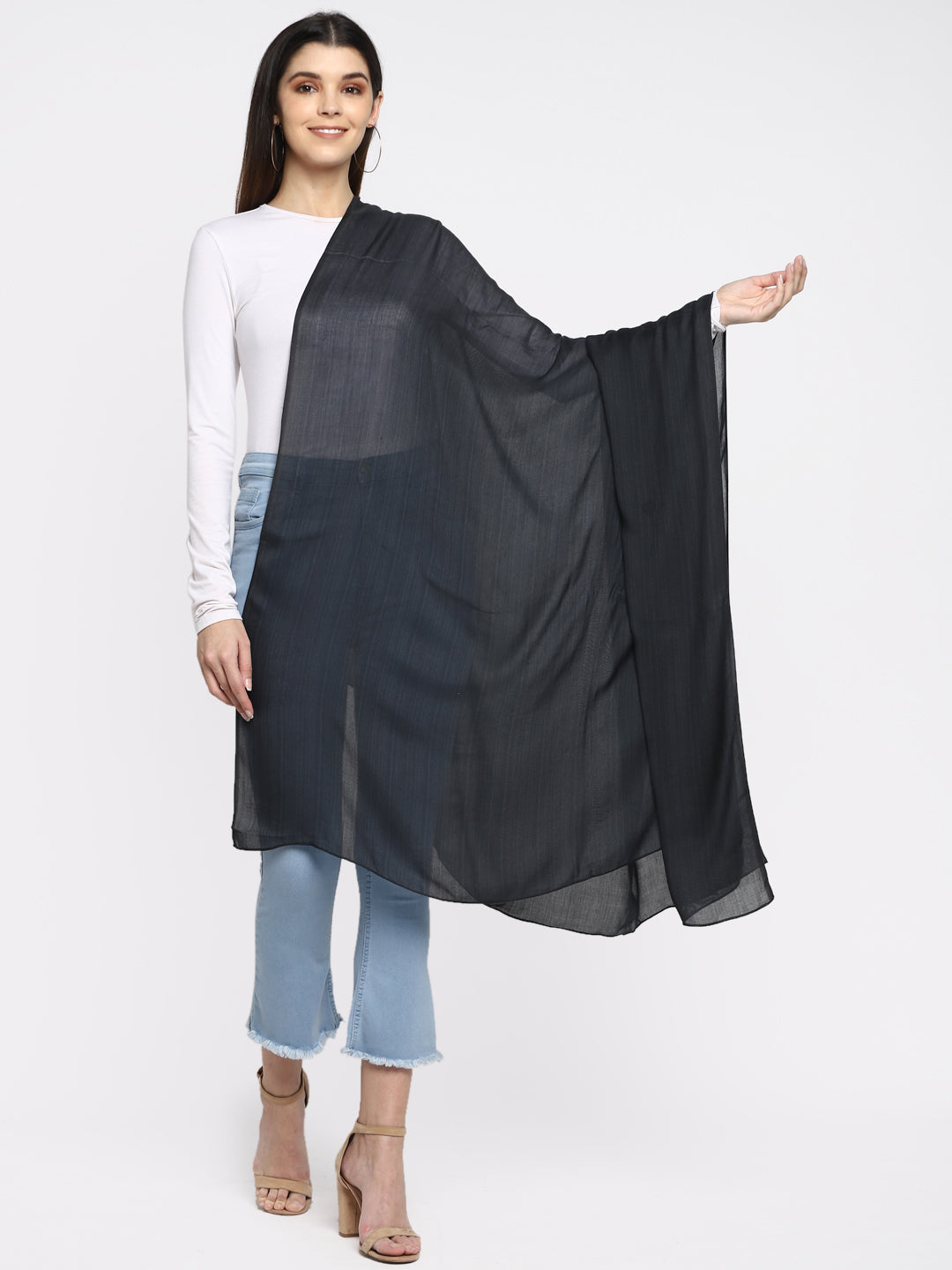 Charcoal Black Textured Stole