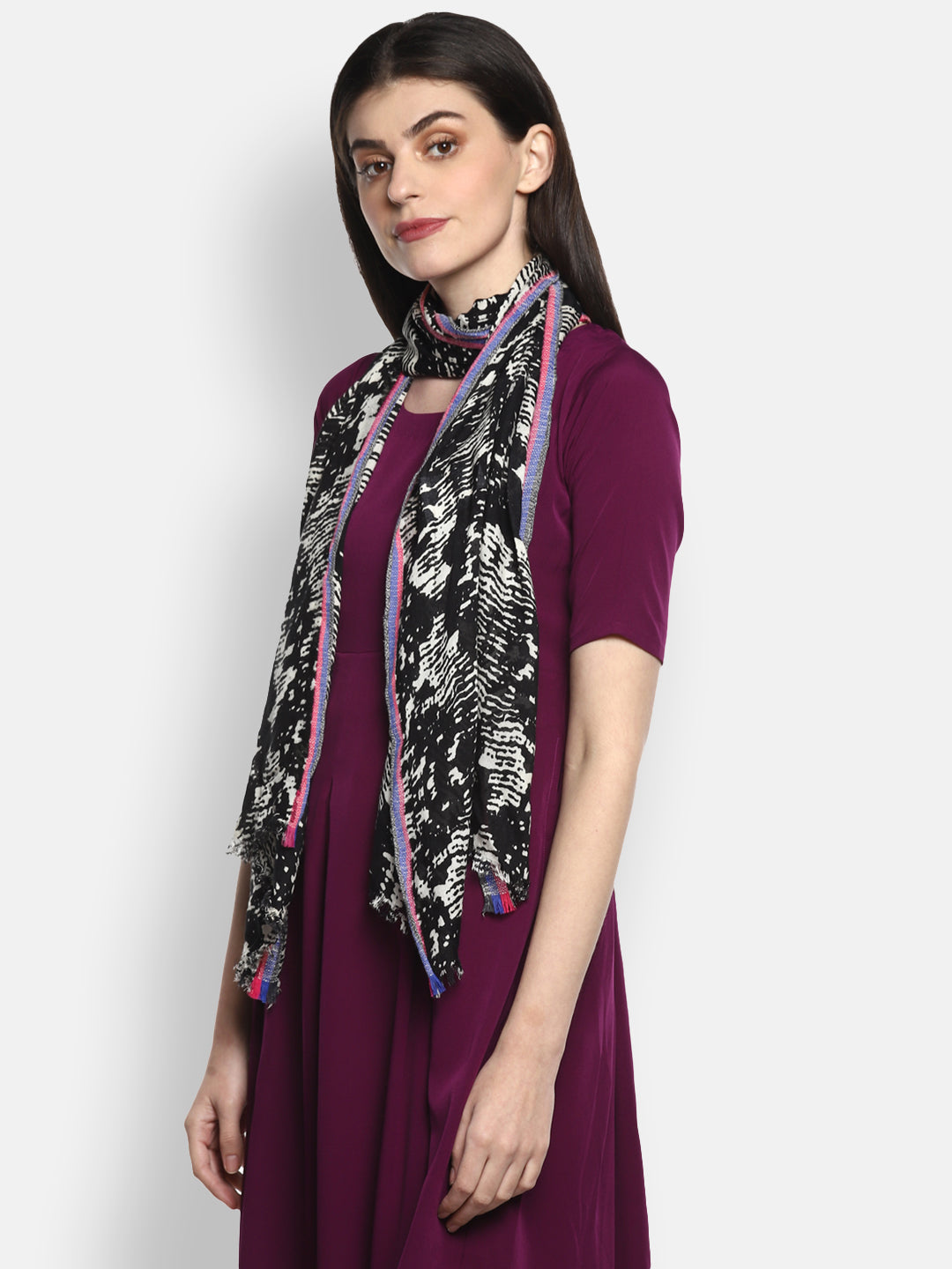 White and Black Printed Women's Stole
