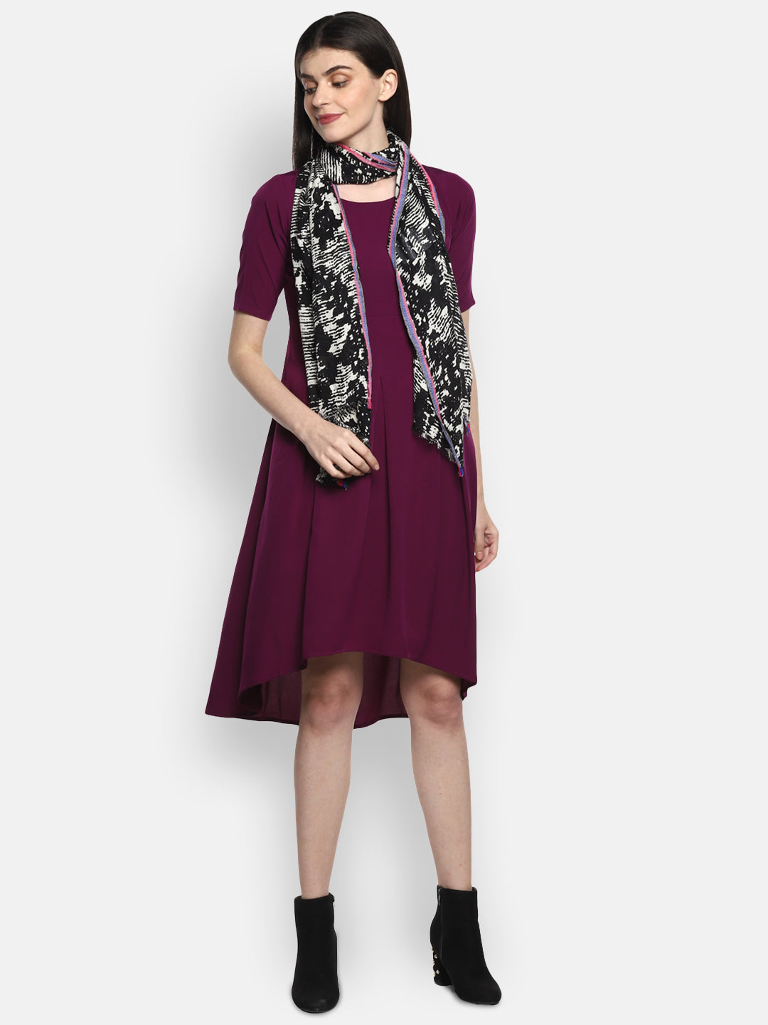 White and Black Printed Women's Stole