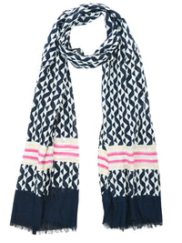 White & blue printed viscose stole