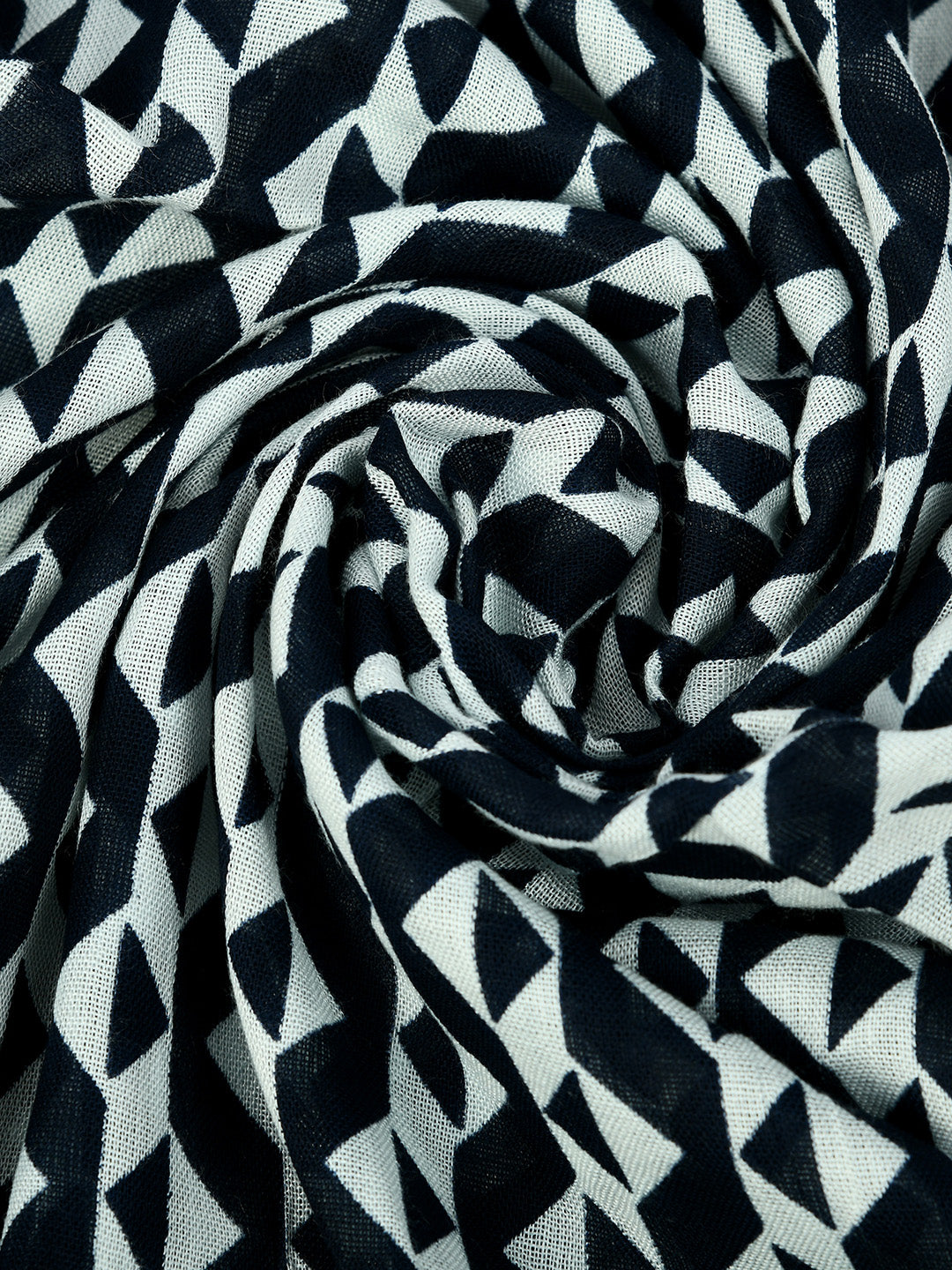White & blue printed viscose stole