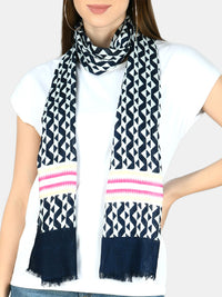 White & blue printed viscose stole