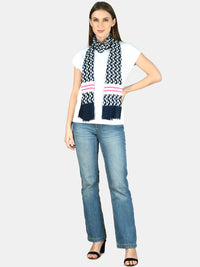 White & blue printed viscose stole