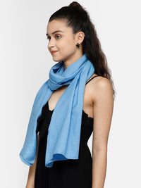 Blue viscose stole with jacquard border and hem stitched with nice-soft feel and touch