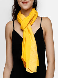 Yellow viscose stole with jacquard border and hem stitched with nice-soft feel and touch