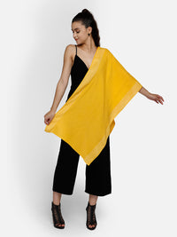 Yellow viscose stole with jacquard border and hem stitched with nice-soft feel and touch