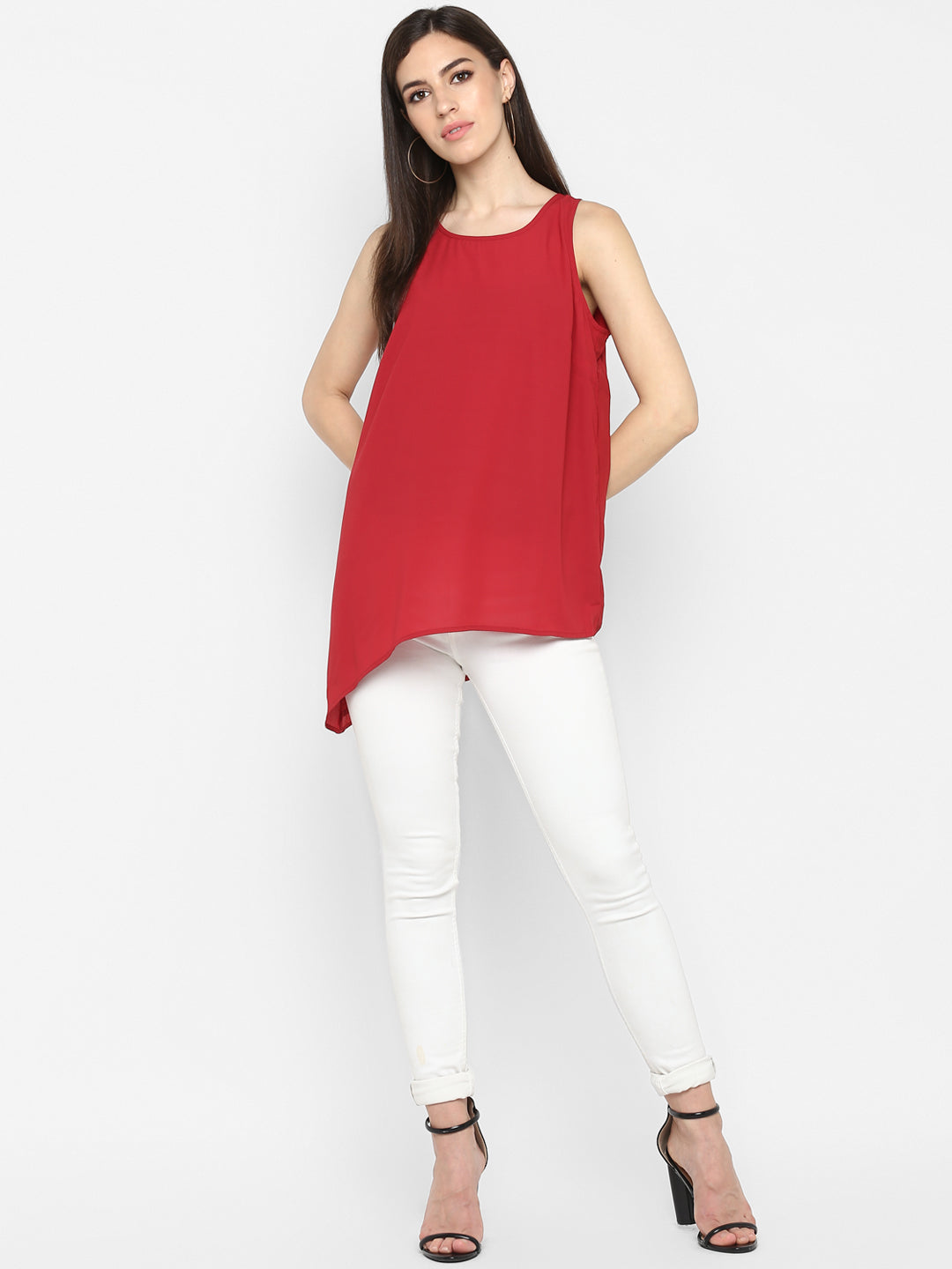 Red polyester sleeveless top