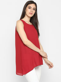 Red polyester sleeveless top