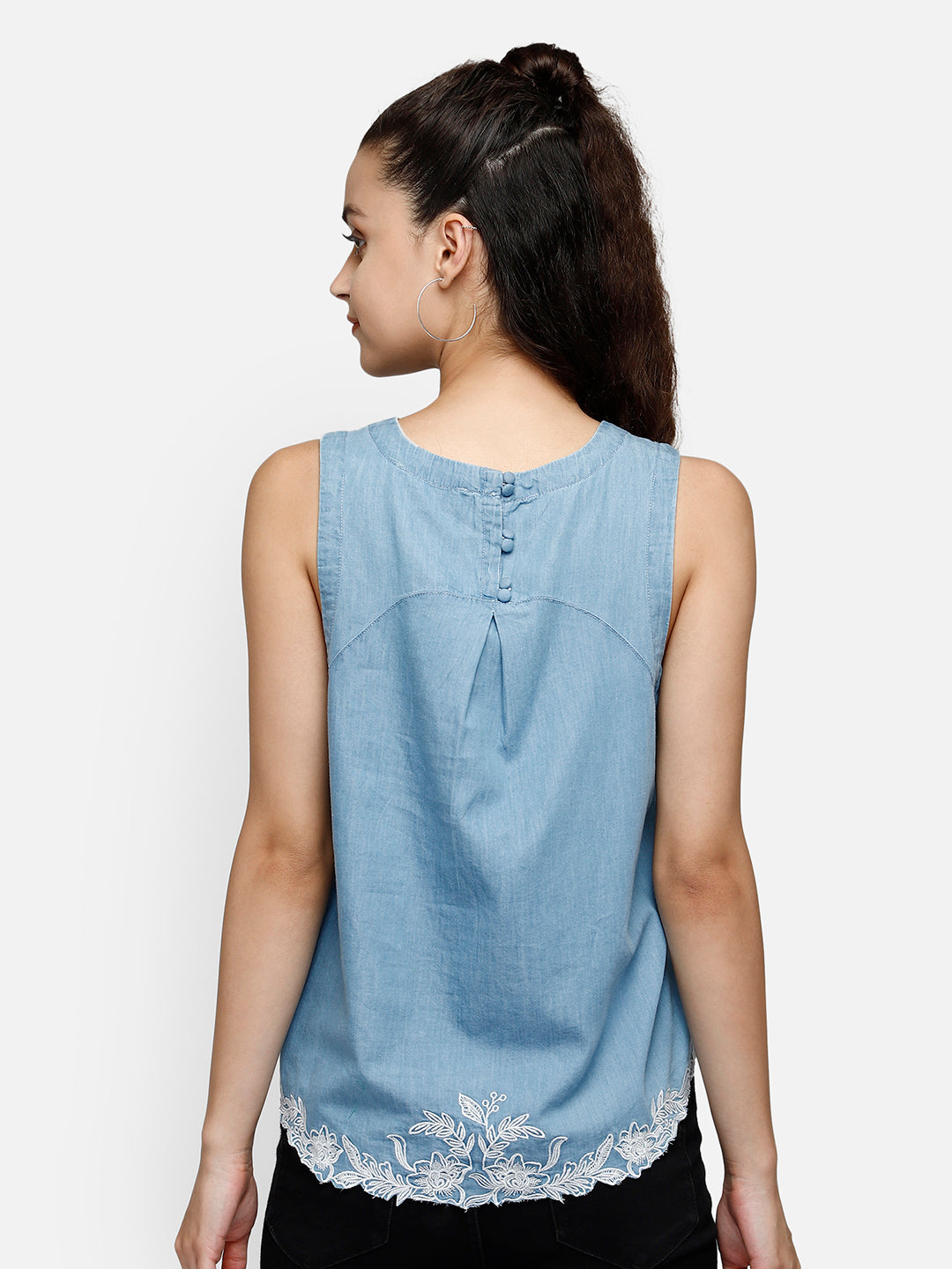 Denim blue high-low crop top