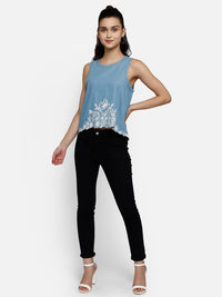 Denim blue high-low crop top