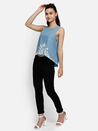 Denim blue high-low crop top