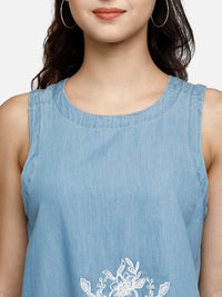 Denim blue high-low crop top