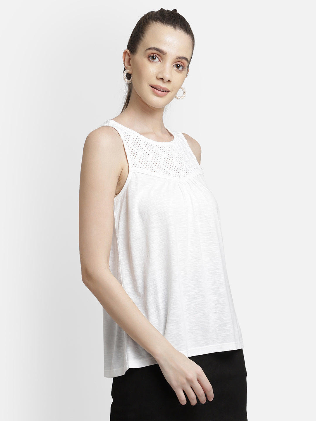 Textured White Empire Top