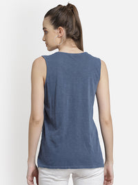 Blue Embroidered viscose knit casual top