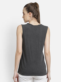 Grey Embroidered viscose knit casual top