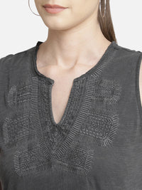 Grey Embroidered viscose knit casual top