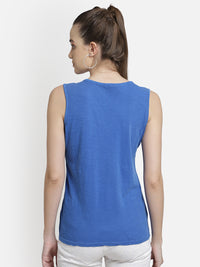 Blue Embroidered viscose knit casual casual top