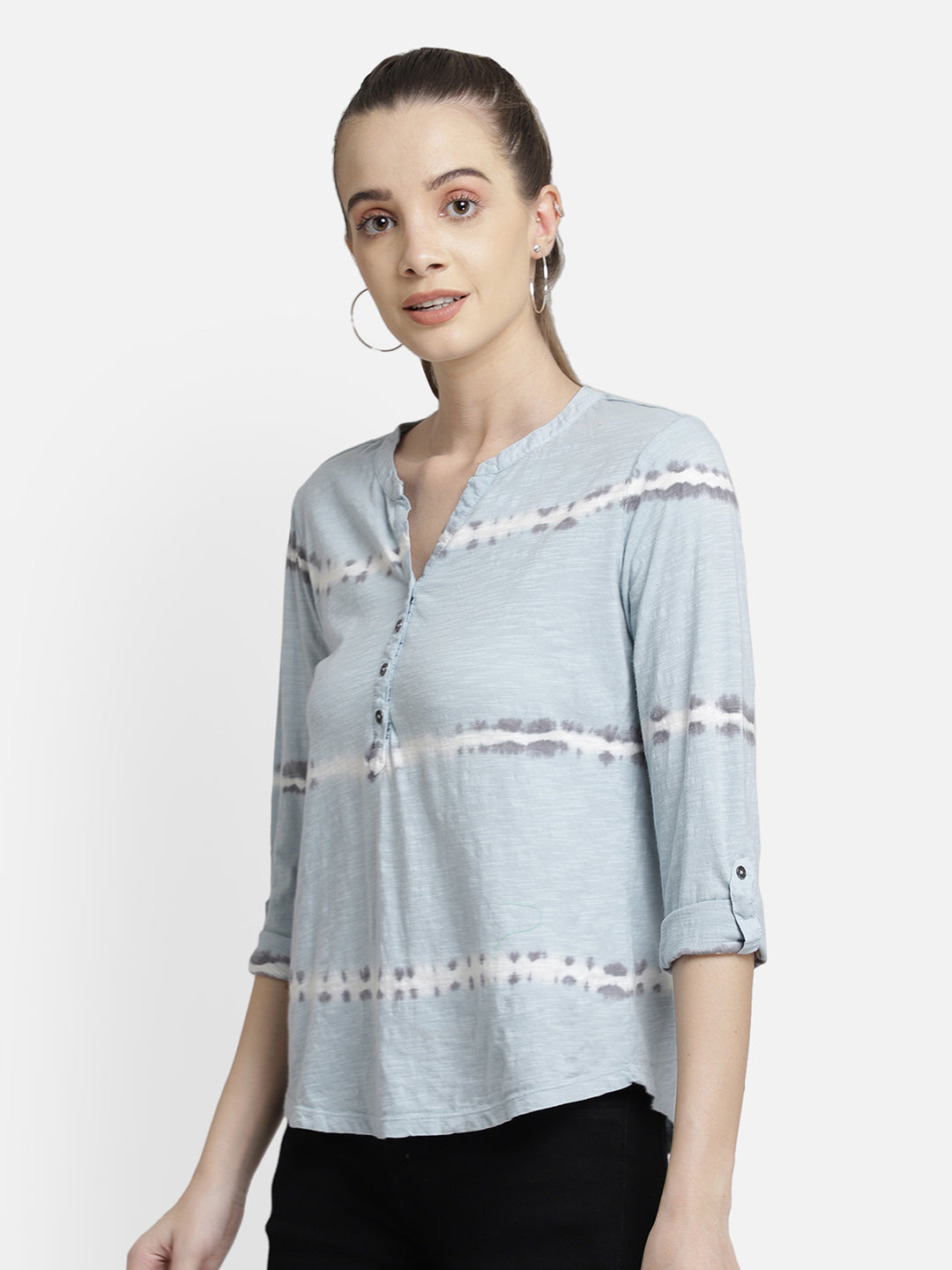 Blue tie & die viscose top