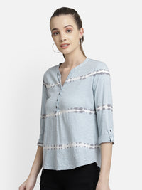 Blue tie & die viscose top