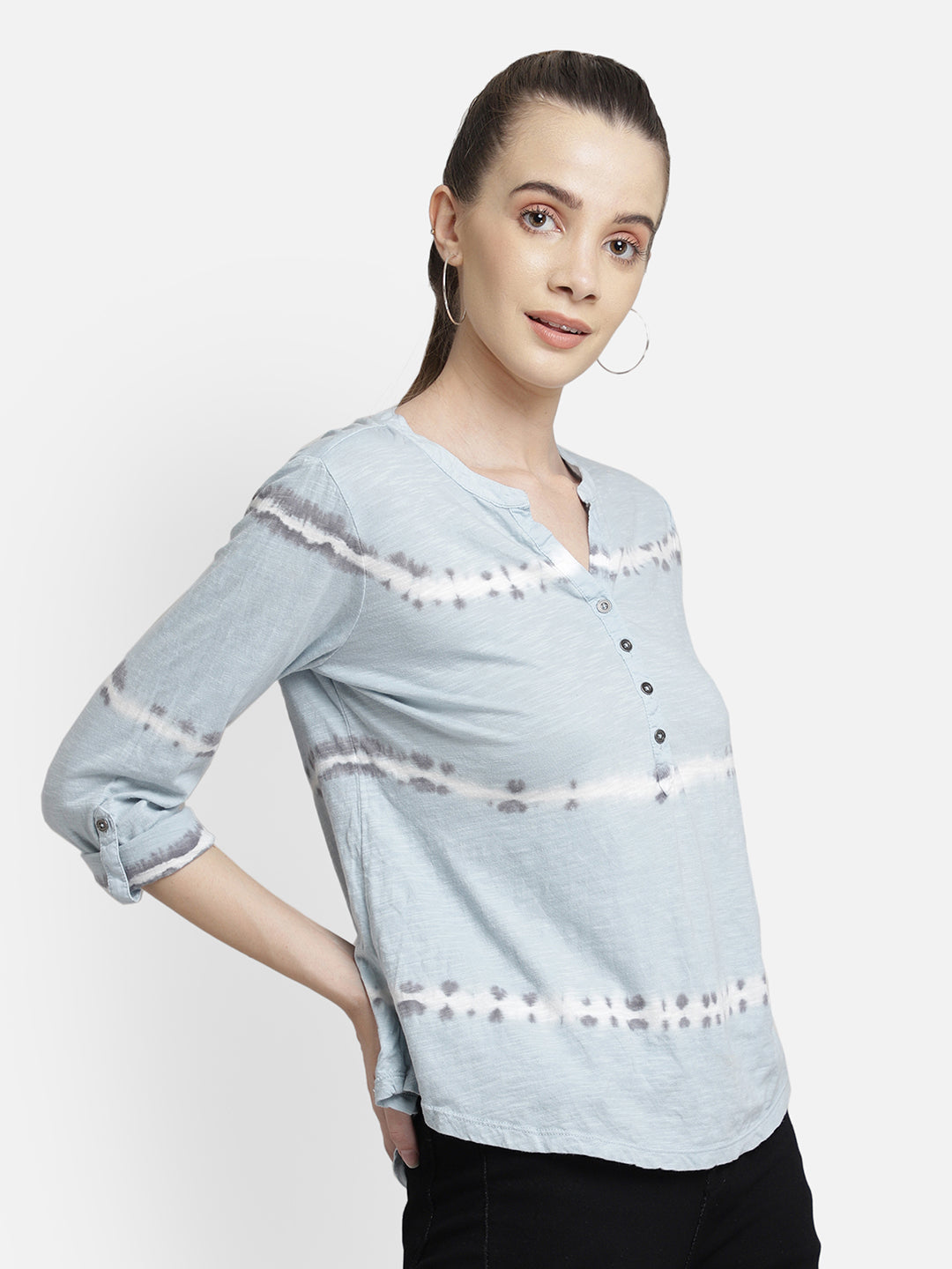 Blue tie & die viscose top